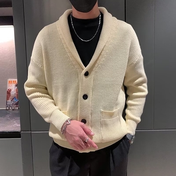 Muški debeli kardigan od kabelaste pletenine, korejski stil, slobodan kroj, jacquard pletivo