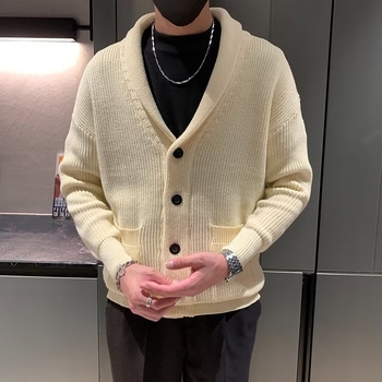 Muški debeli kardigan od kabelaste pletenine, korejski stil, slobodan kroj, jacquard pletivo