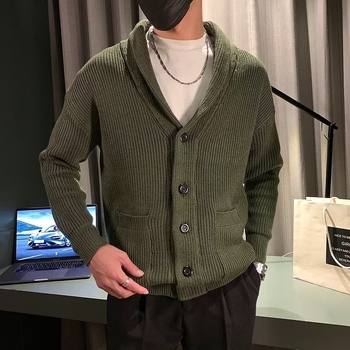 Muški debeli kardigan od kabelaste pletenine, korejski stil, slobodan kroj, jacquard pletivo