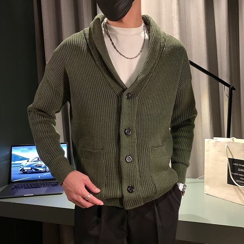 Muški debeli kardigan od kabelaste pletenine, korejski stil, slobodan kroj, jacquard pletivo