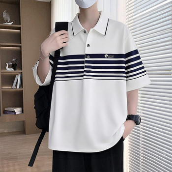 Ljetno muško polo s kratkim rukavima, opušten kroj, prugasto, casual stil, inspirirano japanskim i korejskim stilom s hongkonškim štihom