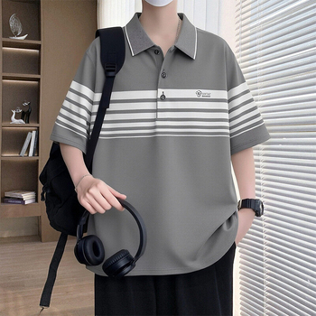 Ljetno muško polo s kratkim rukavima, opušten kroj, prugasto, casual stil, inspirirano japanskim i korejskim stilom s hongkonškim štihom