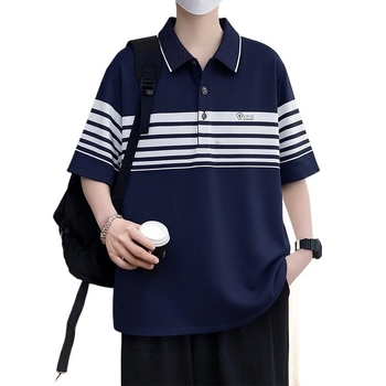 Ljetno muško polo s kratkim rukavima, opušten kroj, prugasto, casual stil, inspirirano japanskim i korejskim stilom s hongkonškim štihom