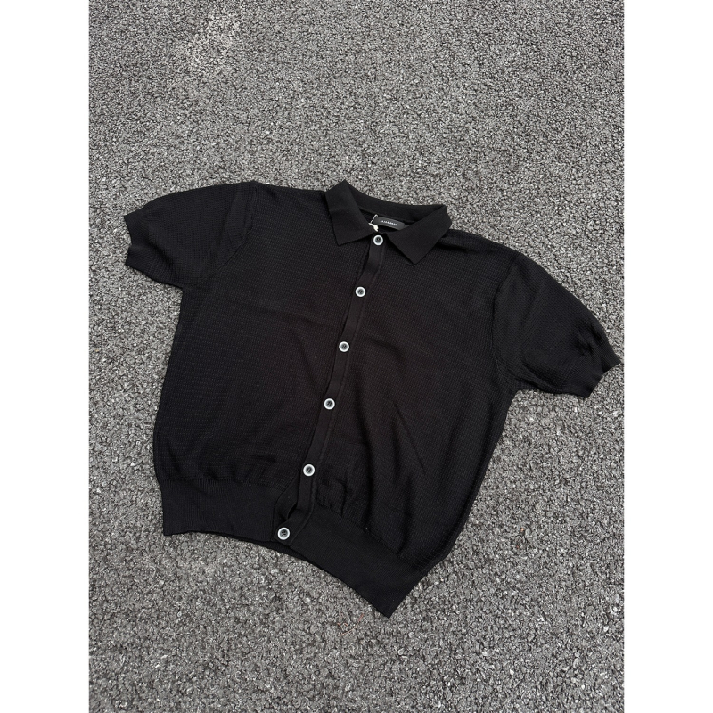 Muški lagani pleteni kardigan od ice silk, kratkih rukava, prozračni ljetni top s reverom, američki retro stil