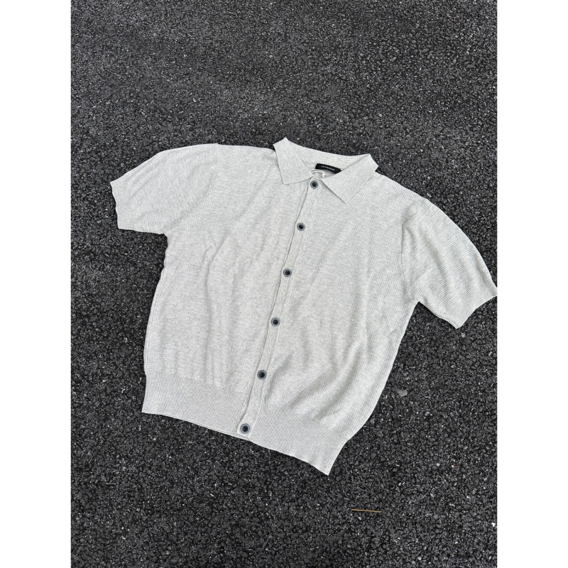 Muški lagani pleteni kardigan od ice silk, kratkih rukava, prozračni ljetni top s reverom, američki retro stil