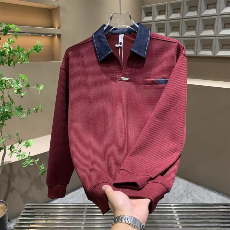 Harajuku-stílusú hosszú ujjú polo pulóver férfiaknak – látszólagos két darabos megjelenés, japán stílus, minimalist és sokoldalú