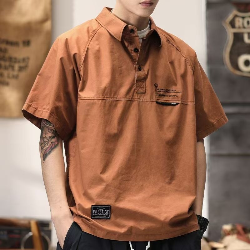 Férfi nyári laza poloing – amerikai casual stílus, rövid ujjú, retro hatás