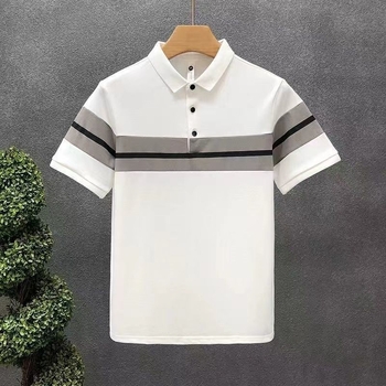 Férfi rövid ujjú polo, 2026, slim fit, csíkos minta, nyárra, japán stílus ihletett