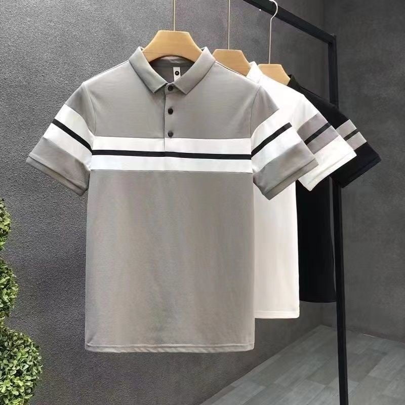 Férfi rövid ujjú polo, 2026, slim fit, csíkos minta, nyárra, japán stílus ihletett