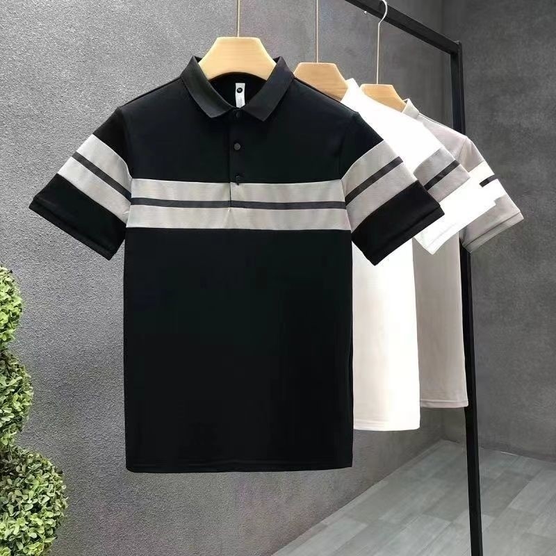 Férfi rövid ujjú polo, 2026, slim fit, csíkos minta, nyárra, japán stílus ihletett