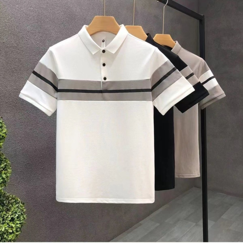 Férfi rövid ujjú polo, 2026, slim fit, csíkos minta, nyárra, japán stílus ihletett