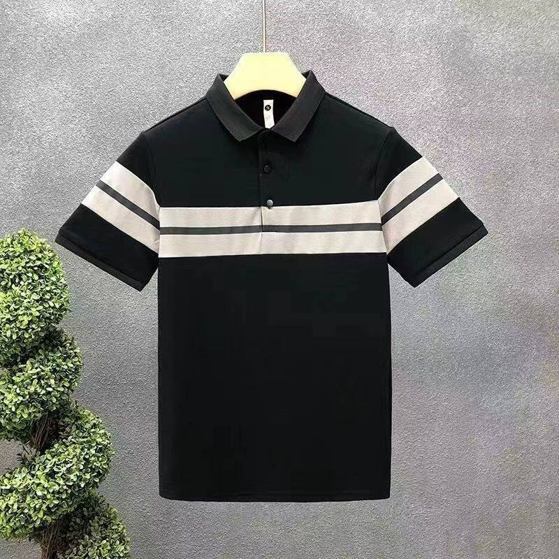 Férfi rövid ujjú polo, 2026, slim fit, csíkos minta, nyárra, japán stílus ihletett