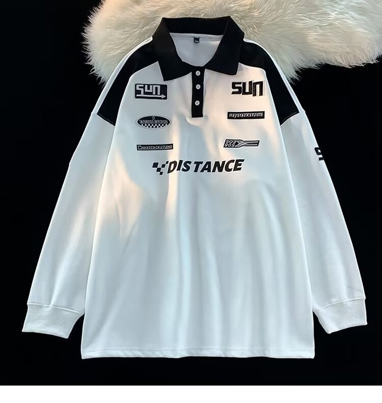 Muška polo majica u američkom retro stilu, dugi rukav, japanski stil s preklopljenim ovratnikom, trendi top