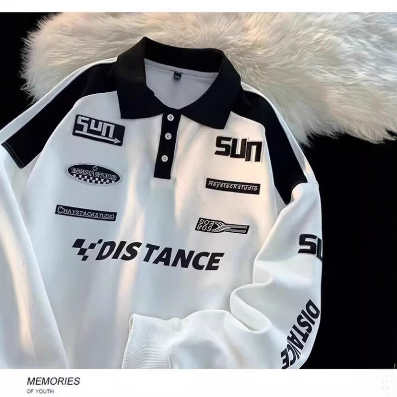 Muška polo majica u američkom retro stilu, dugi rukav, japanski stil s preklopljenim ovratnikom, trendi top