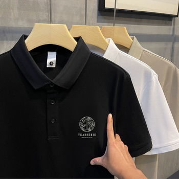 Férfi nyári galléros polo póló, amerikai stílusú retro absztrakt mintával, casual és sokoldalú