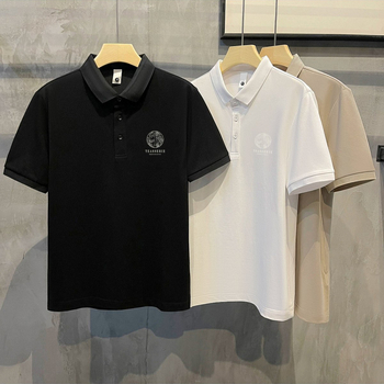 Férfi nyári galléros polo póló, amerikai stílusú retro absztrakt mintával, casual és sokoldalú