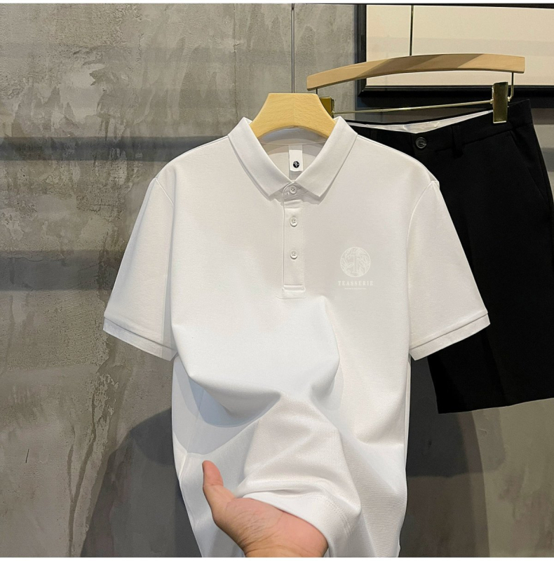 Férfi nyári galléros polo póló, amerikai stílusú retro absztrakt mintával, casual és sokoldalú