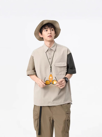 Muška polo majica s kratkim rukavima, blok boja, planinski vanjski stil, japanski street style, udoban kroj, brzo se suši