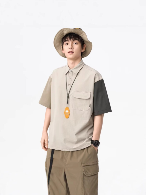 Muška polo majica s kratkim rukavima, blok boja, planinski vanjski stil, japanski street style, udoban kroj, brzo se suši