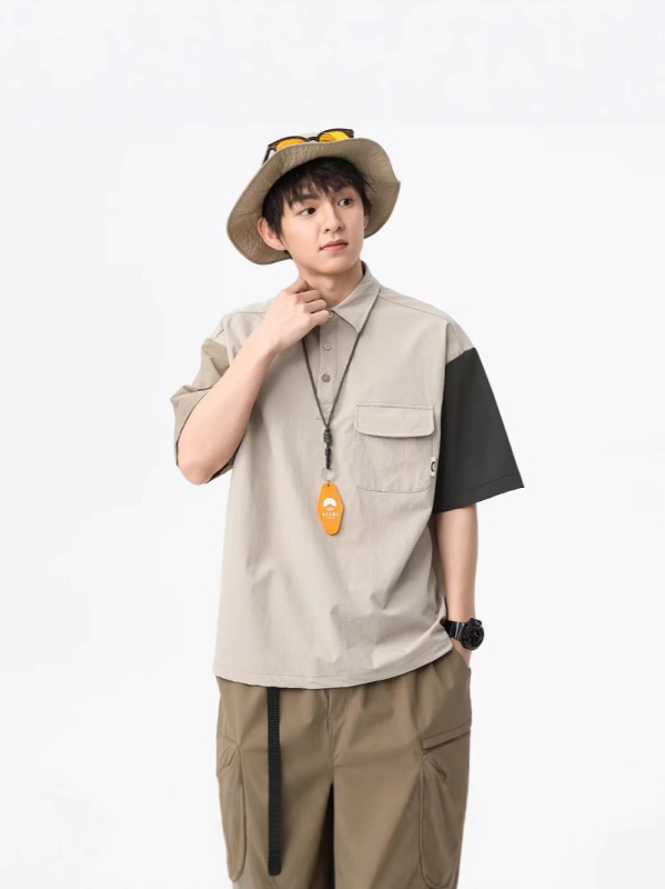 Muška polo majica s kratkim rukavima, blok boja, planinski vanjski stil, japanski street style, udoban kroj, brzo se suši