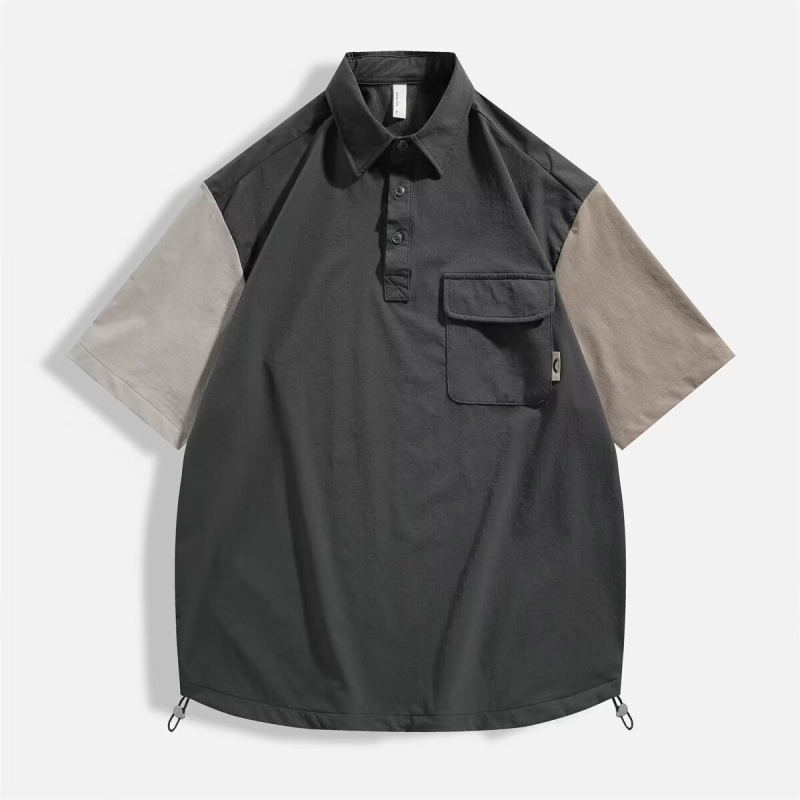 Muška polo majica s kratkim rukavima, blok boja, planinski vanjski stil, japanski street style, udoban kroj, brzo se suši