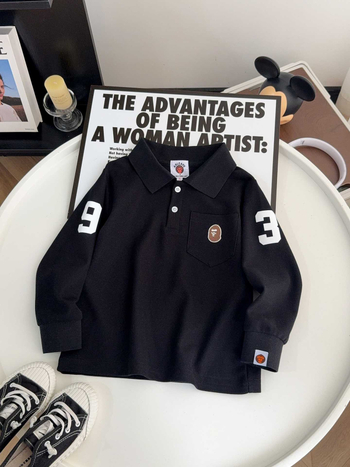 Tricou polo pentru copii din bumbac, cu broderie, unisex, cu buzunar, stil japonez proaspăt, primăvara 2026