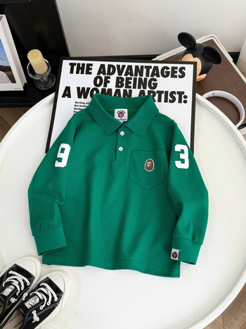 Tricou polo pentru copii din bumbac, cu broderie, unisex, cu buzunar, stil japonez proaspăt, primăvara 2026