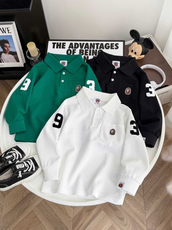 Tricou polo pentru copii din bumbac, cu broderie, unisex, cu buzunar, stil japonez proaspăt, primăvara 2026