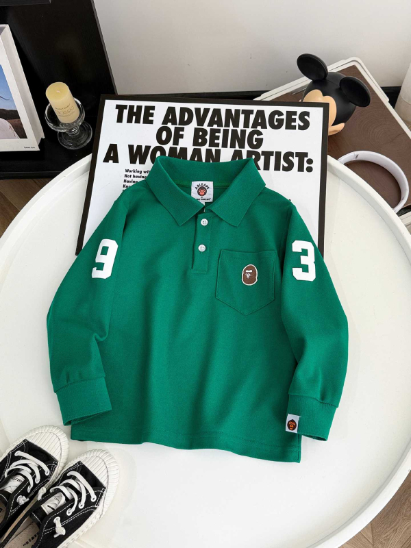 Tricou polo pentru copii din bumbac, cu broderie, unisex, cu buzunar, stil japonez proaspăt, primăvara 2026