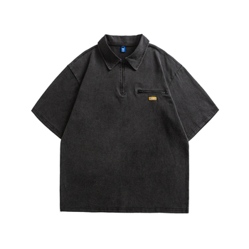 2025-ös japán stílusú retro patchwork színbalokkal polo felső fél cipzárral, rövid ujjú, férfi nyári felső