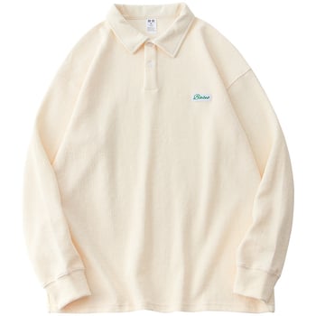 etqfire Muški polo s dugim rukavima od waffle tkanine, japanski retro stil, vezenje, mješavina pamuka