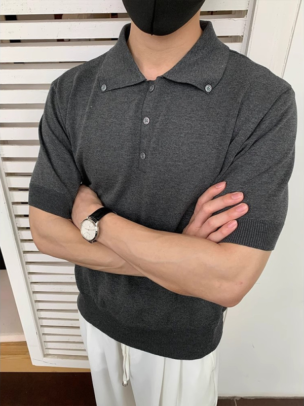 Férfi nyári kötött polo felső, amerikai retro stílus, karcsú szabás, sokoldalú