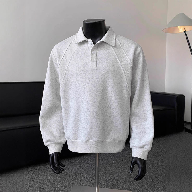 Férfi galléros pulóver patchwork dizájnnal, Cleanfit, hosszú ujjú, egyszínű