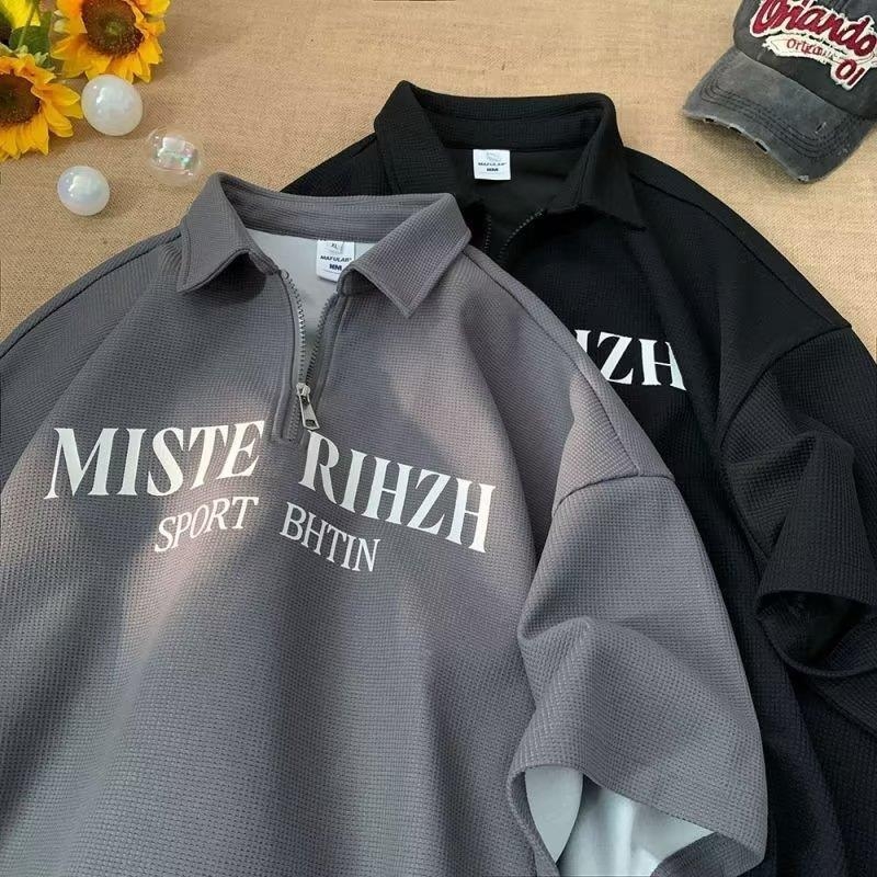 Polo majica od waffle tkanine, kratkih rukava, američki retro stil