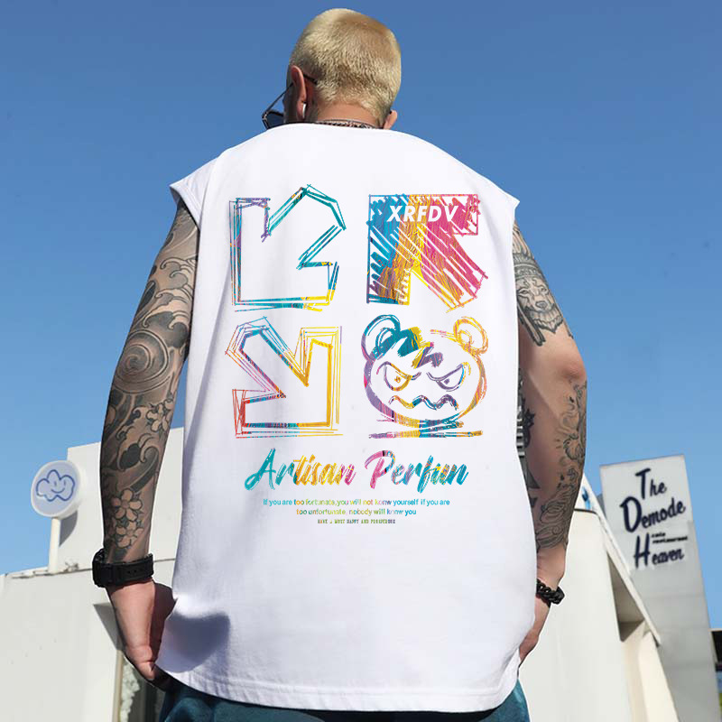 Muški ljetni bezrukavni T-shirt, slobodan kroj, crtani print, velika veličina