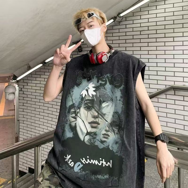 Muški pamukasti bezrukavni top s labavim krojem, američki retro stil, ljeto, casual