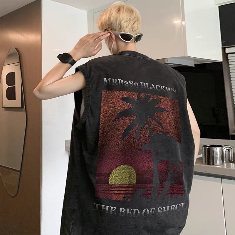 Muški pamukasti bezrukavni top s labavim krojem, američki retro stil, ljeto, casual