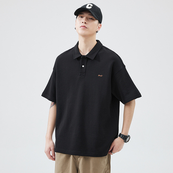 Amerikai retro férfi polo póló, nehéz anyag, rövid ujjú, laza szabás, gallér, nyárra