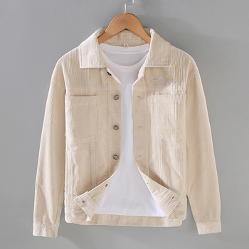 86003 100% pamut retro corduroy dzseki férfiaknak, galléros, hétköznapi munkaruházat tavasz–őszre