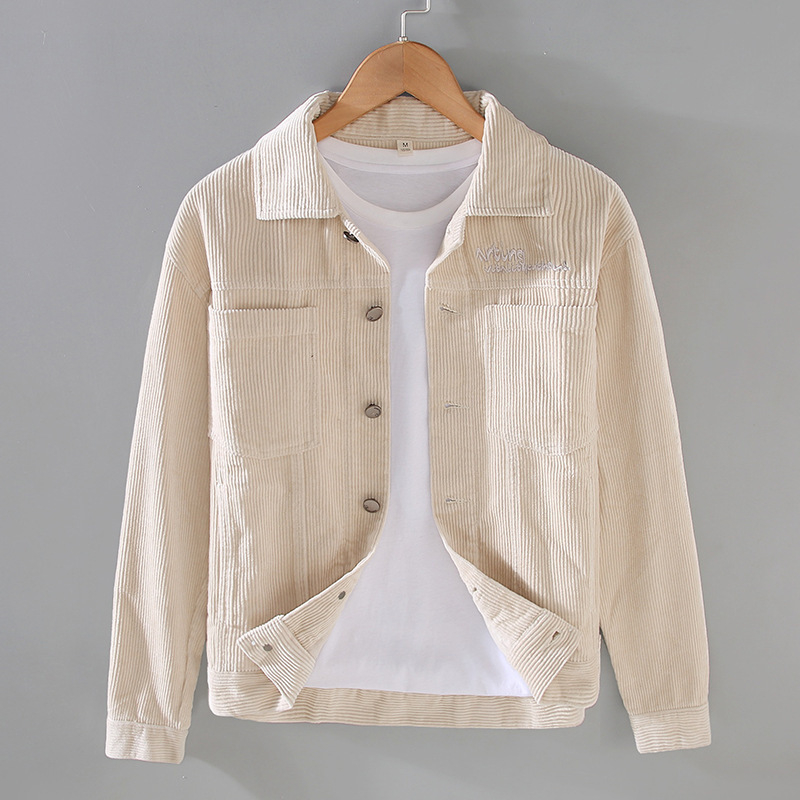 86003 100% pamut retro corduroy dzseki férfiaknak, galléros, hétköznapi munkaruházat tavasz–őszre