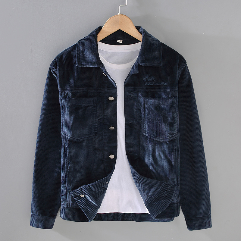 86003 100% pamut retro corduroy dzseki férfiaknak, galléros, hétköznapi munkaruházat tavasz–őszre