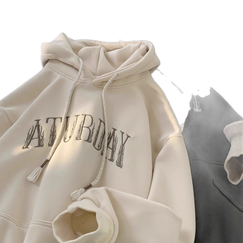 Američki stil hooded sweatshirt za muškarce, teški i čvrsti, s flis podstavom, opušten kroj, tisk slova, za jesen i zimu