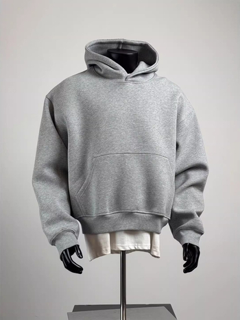 Férfi kapucnis pulóver, egyszínű, fleece-béléssel, laza boxy szabás, téli viselet