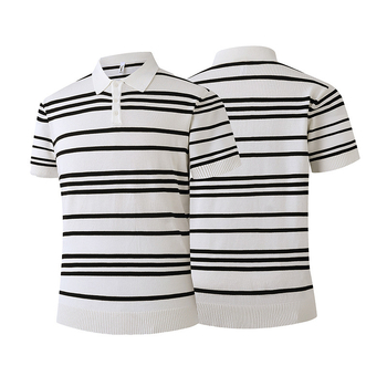 Ljetno muško poslovno pleteni polo s prugama, kratki rukavi, Ice Silk