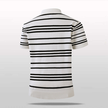 Ljetno muško poslovno pleteni polo s prugama, kratki rukavi, Ice Silk