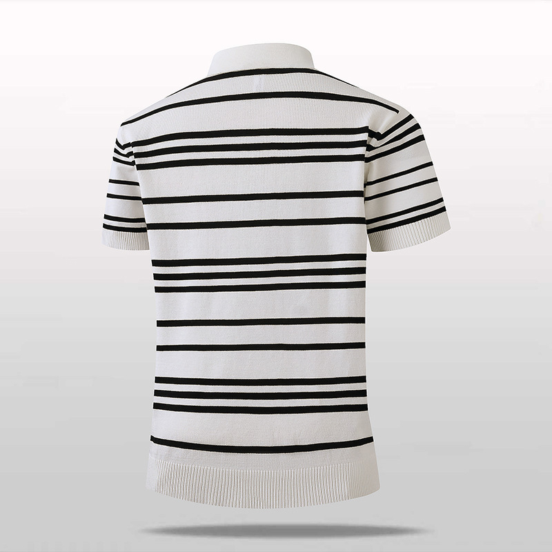 Ljetno muško poslovno pleteni polo s prugama, kratki rukavi, Ice Silk