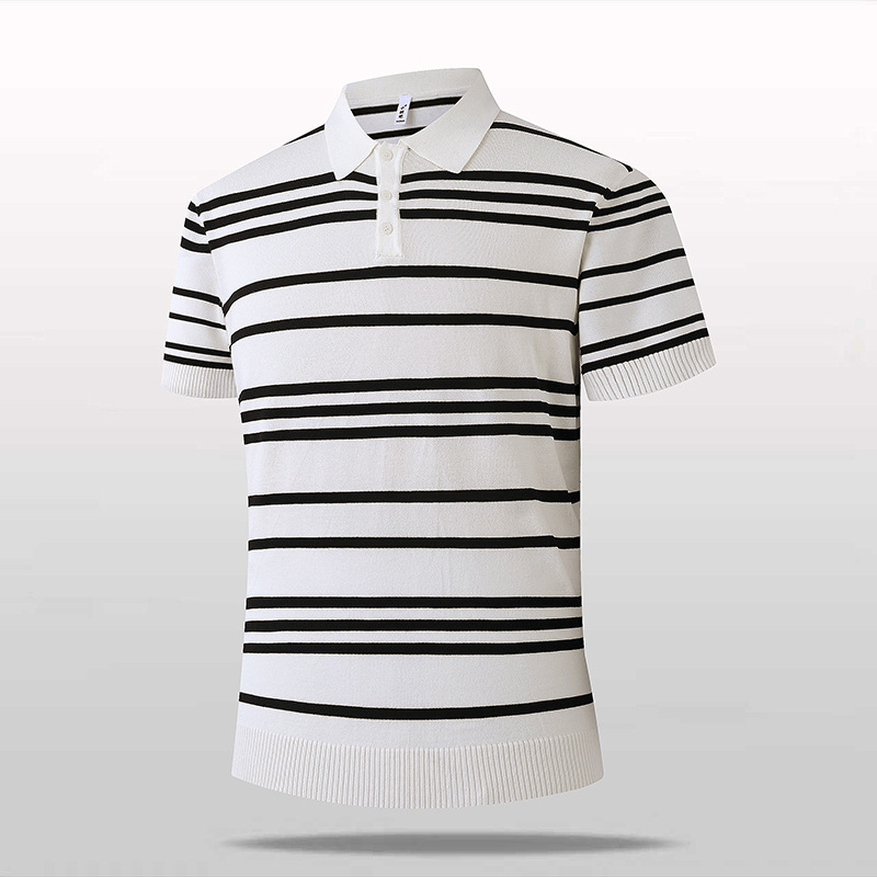 Ljetno muško poslovno pleteni polo s prugama, kratki rukavi, Ice Silk