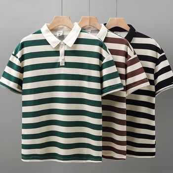 Polo majica s prugama, kratki rukav, unisex, ljeto 2024, slobodan kroj, smjesa poliestera