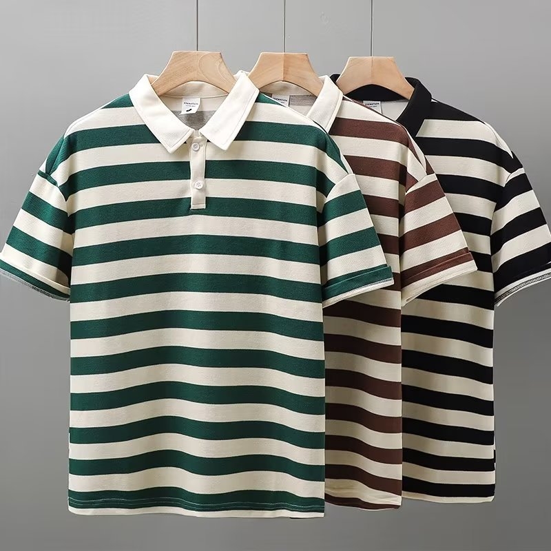 Polo majica s prugama, kratki rukav, unisex, ljeto 2024, slobodan kroj, smjesa poliestera