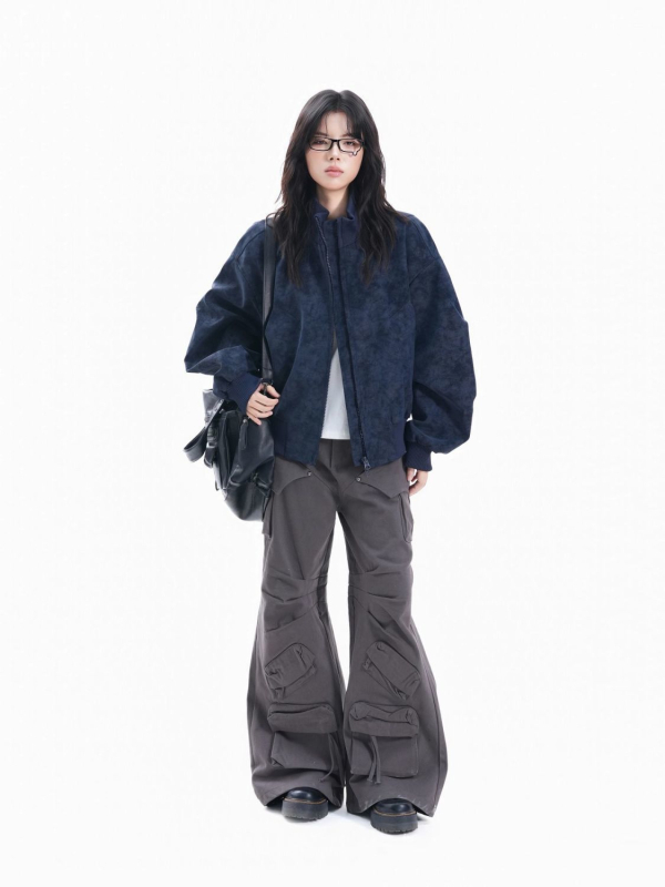 Muška kožna bomber jakna sa stojećim ovratnikom, široki kroj, američki gradski stil, zima